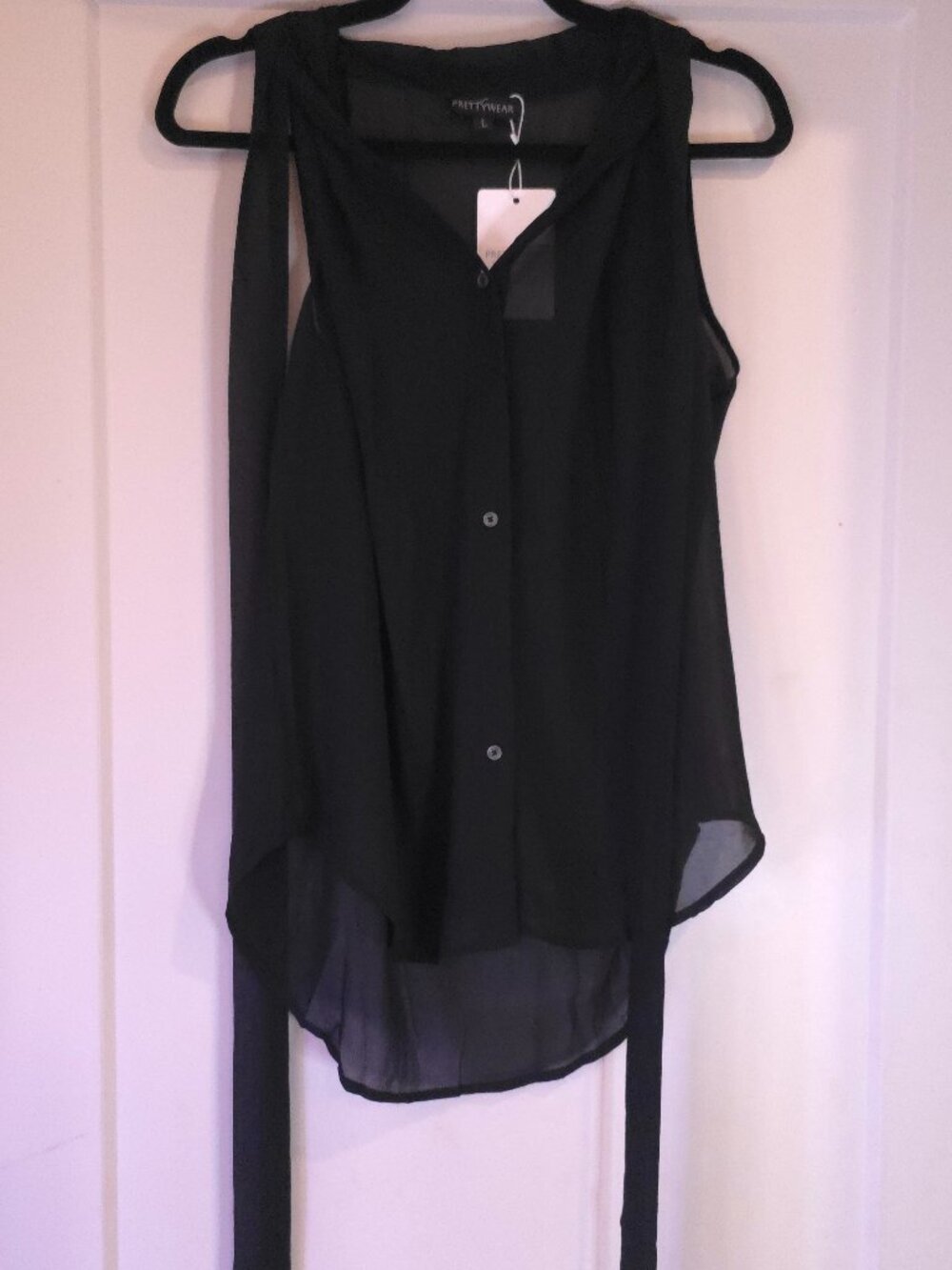 Sheer Button Front Top with Bow